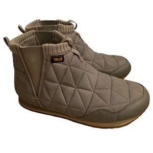 Teva Quilted Ankle Boots Slip-On Indoor Outdoor Comfort Shoes Taupe